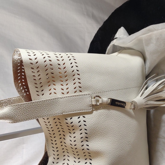 Calvin Klein Ivory Tote w/Tassel & Perforated Design - Picture 5 of 16